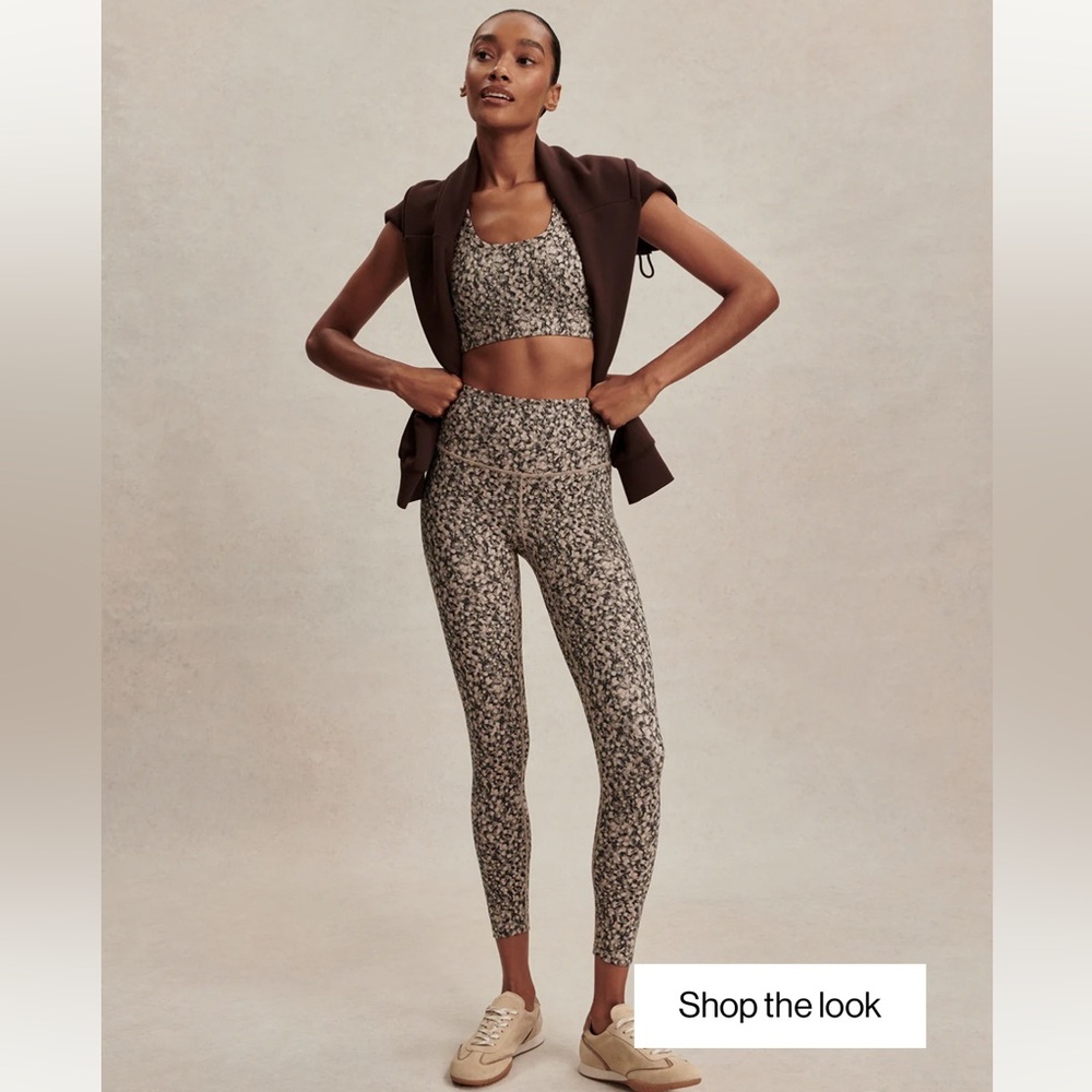 High-Waist Floral Print Leggings in Brown